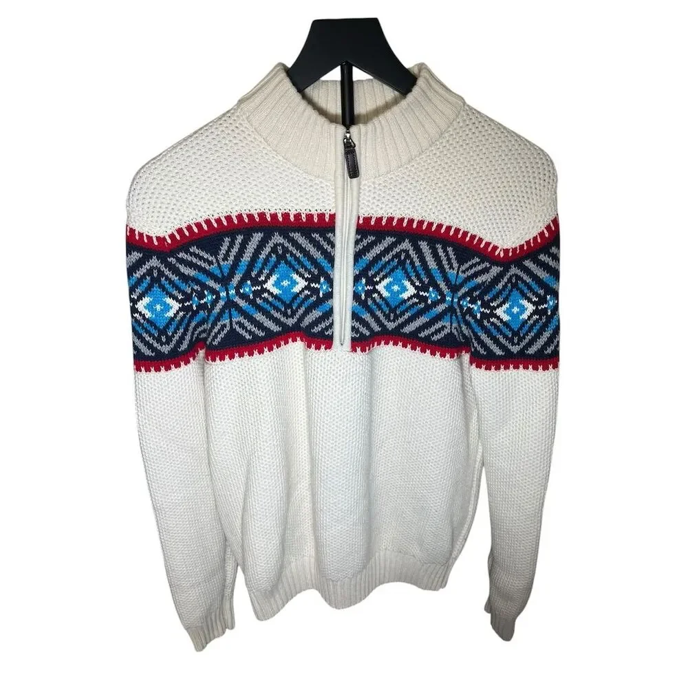 IZOD Men's Fair‎ Isle/Festive Holiday 1/4 Zip Knit Sweater Multicolor Size M